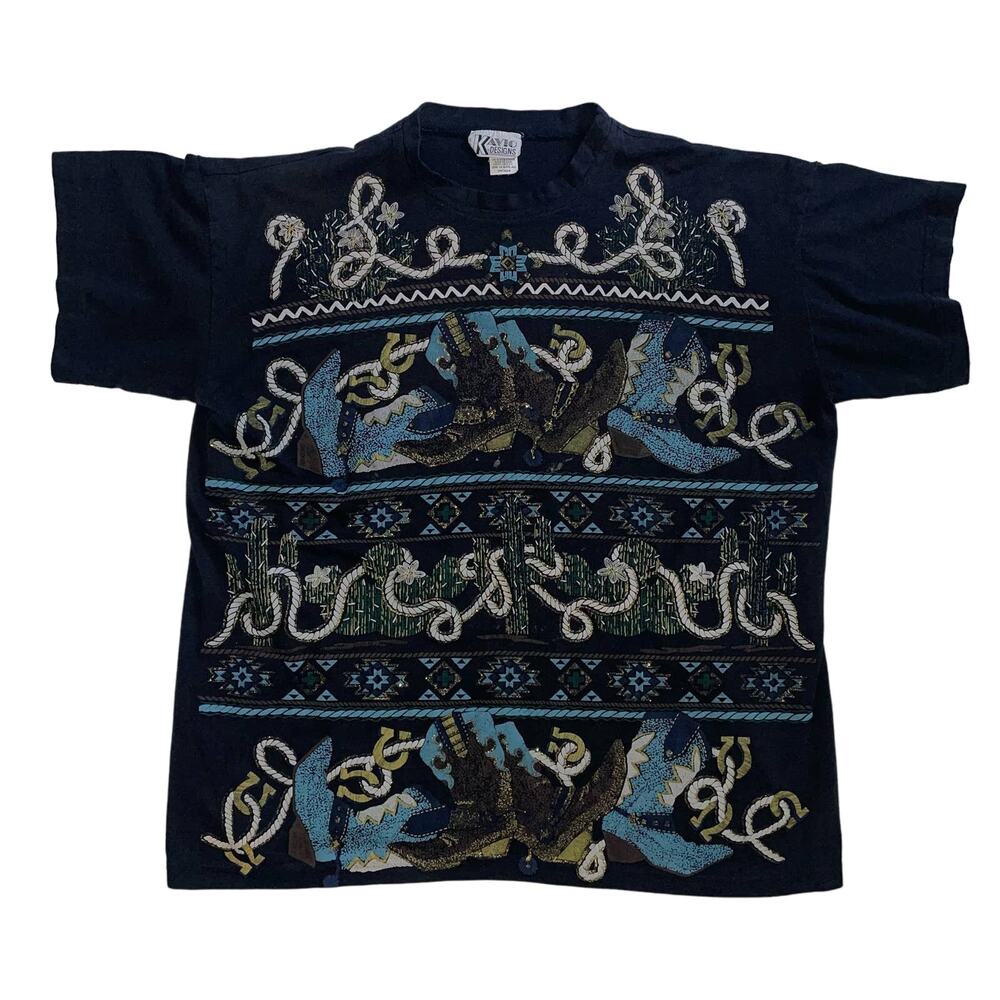Vintage Kavio Designs Cowboy Boots Cactus Southwest Desert AOP T-shirt
